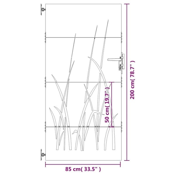 vidaXL Puutarhaportti 85x200 cm corten teräs ruohokuvio