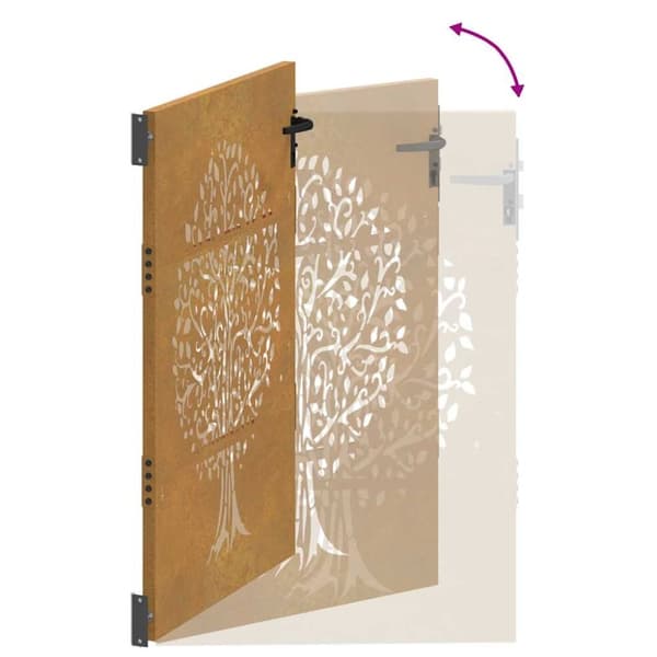 vidaXL Puutarhaportti 85x125 cm corten teräs puukuvio