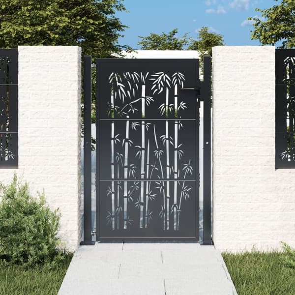 vidaXL Puutarhaportti antrasiitti 105x130 cm teräs bambukuvio