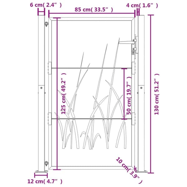 vidaXL Puutarhaportti antrasiitti 105x130 cm teräs ruohokuvio