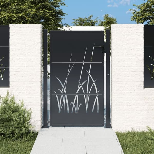 vidaXL Puutarhaportti antrasiitti 105x130 cm teräs ruohokuvio