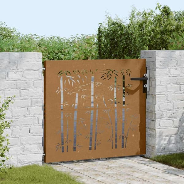 vidaXL Hageport 85x100 cm cortenstål bambusdesign
