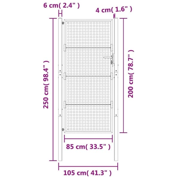 vidaXL Puutarhaportti antrasiitti 105x250 cm teräs