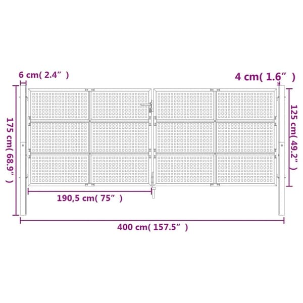 vidaXL havelåge 400x175 cm stål antracitgrå