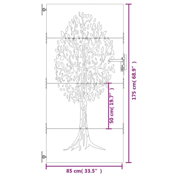Puutarhaportti 85x175 cm corten teräs puukuvio