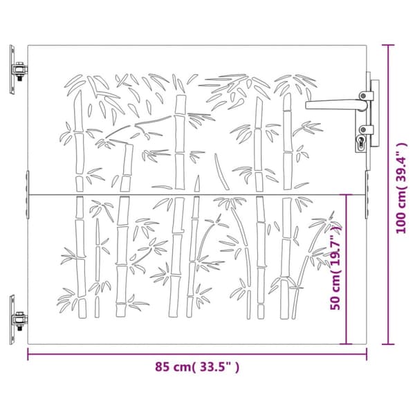 Puutarhaportti 85x100 cm corten teräs bambukuvio