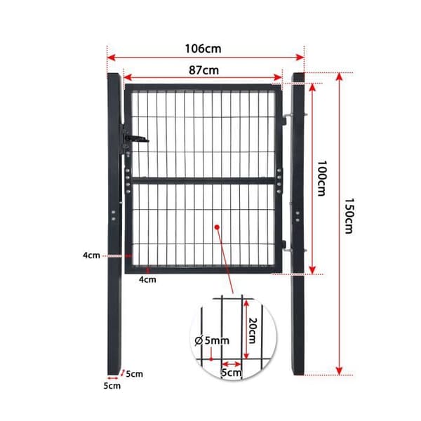 Staketport - LZQ - 100 x 100 cm - Galvaniserat stål - Rostbeständig - Med lås och nycklar
