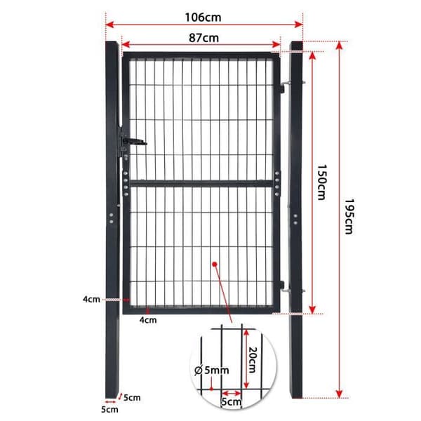 Grindportal - LZQ - 150 x 100 cm - Galvaniserat stål - Antracit - Svängdörr med lås