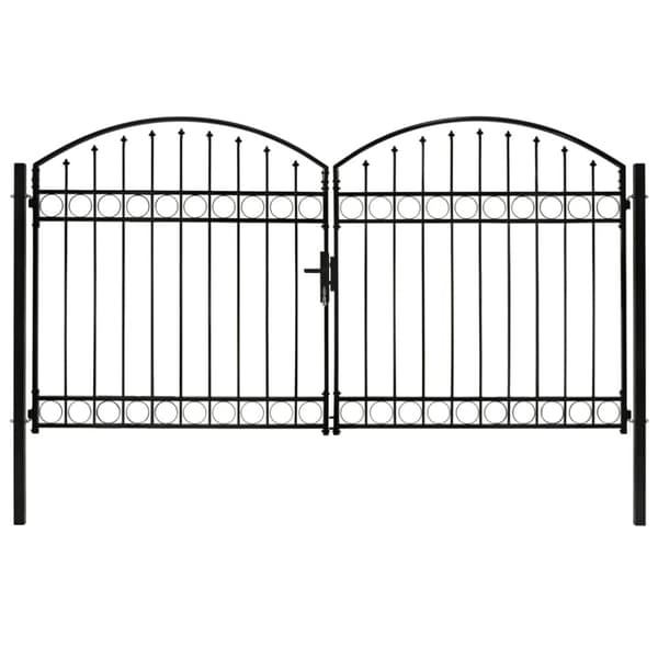 Puutarhaportti tuplaovi kaareva yläosa teräs 300x175 cm musta