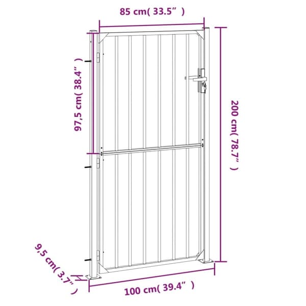 vidaXL Puutarhaportti 100x200 cm ruostumaton teräs