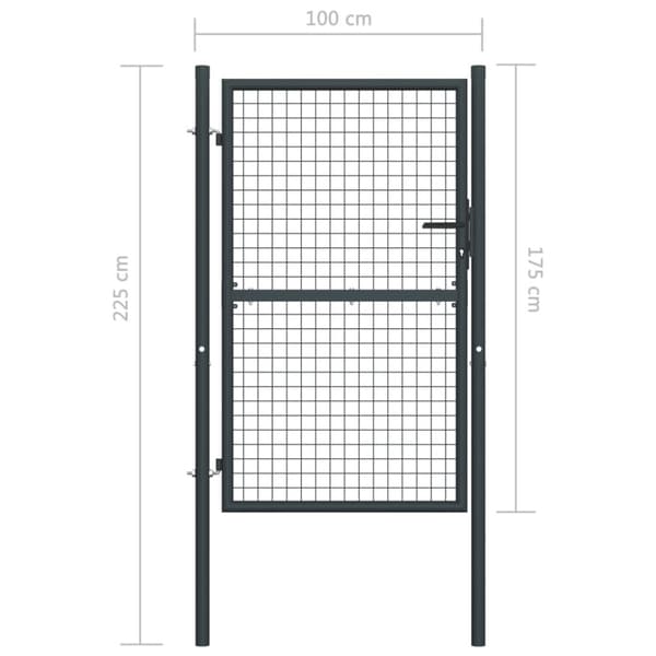 vidaXL Puutarhaportti galvanoitu teräsverkko 100x225 cm harmaa - Portit
