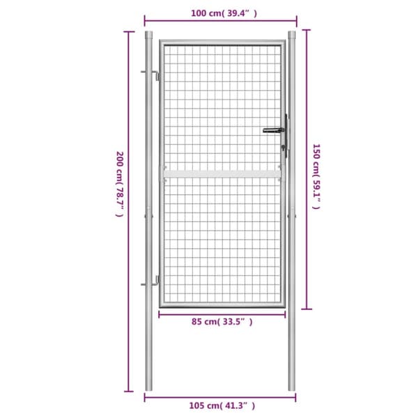 vidaXL Puutarhaportti galvanoitu teräs 105x200 cm hopea -  Portit