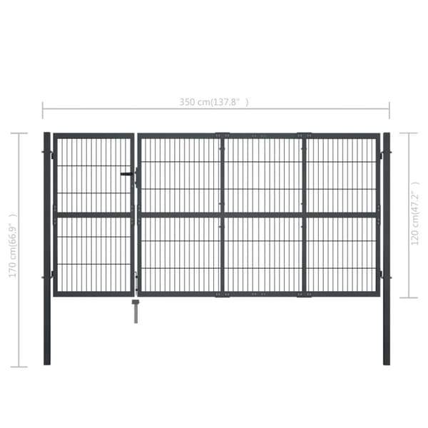 vidaXL Puutarhaportti tolpilla teräs 350x120 cm antrasiitti -  Portit