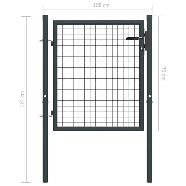 vidaXL Puutarhaportti galvanoitu teräsverkko 100x125 cm harmaa - Portit