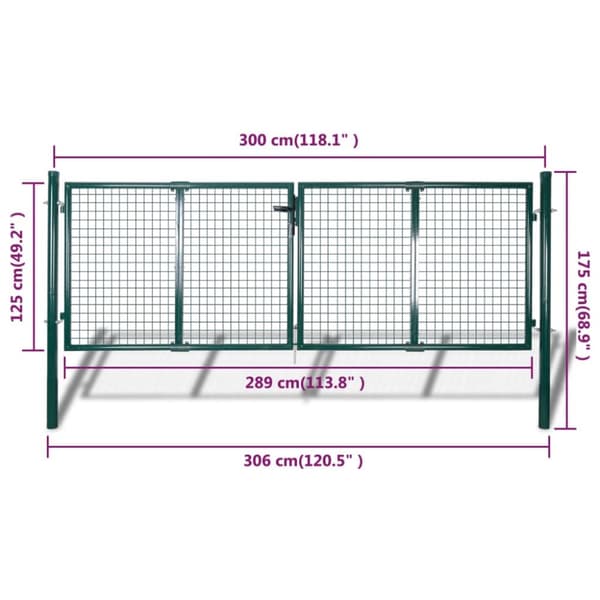 vidaXL Aitaportti teräs 306x175 cm vihreä -  Portit