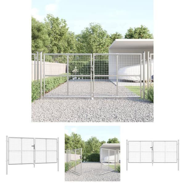 The Living Store Puutarhan verkkoportti hopea 300x175 cm galvanoitu teräs - Portit