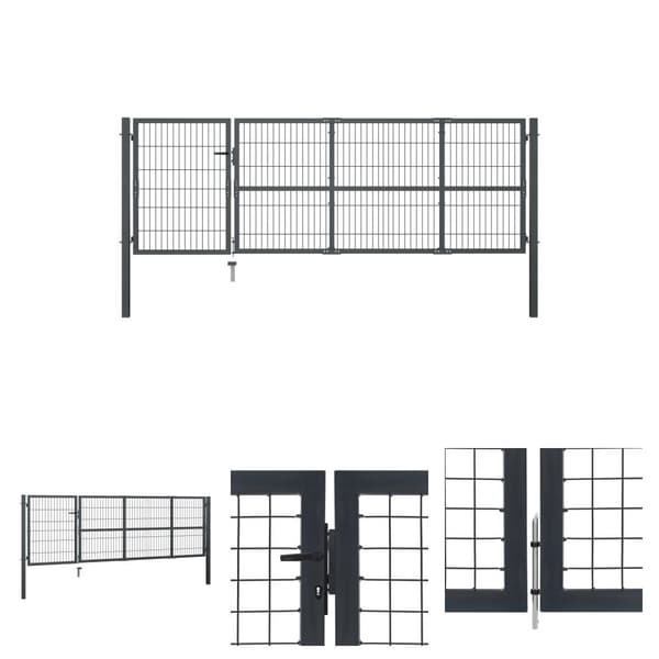 The Living Store Puutarhaportti tolpilla teräs 350x100 cm antrasiitti -  Portit