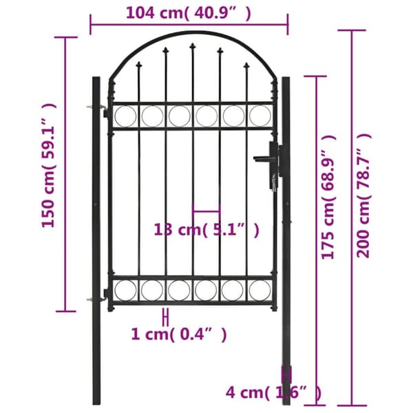 Hegnslåge med buet top stål 100 x 150 cm sort - Hegnslåge - Hegnslåger - Home & Living