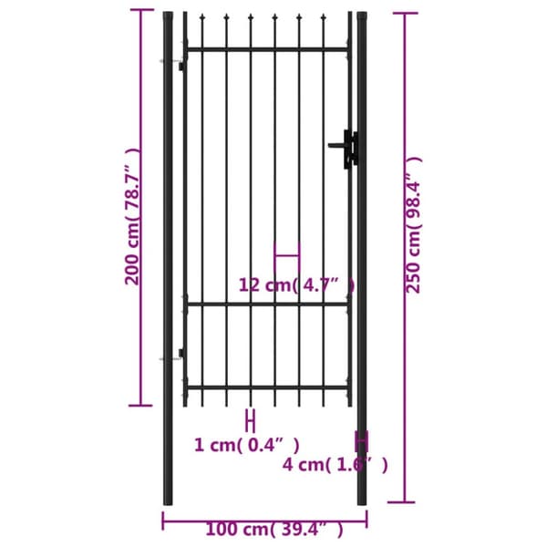 Hegnslåge med spydtop stål 1 x 2 m sort - Hegnslåge - Hegnslåger - Home & Living