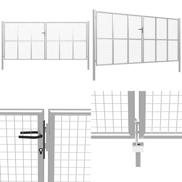 Puutarhaportti galvanoitu teräs 415x225 cm hopea - Puutarhaportti - Puutarhaportit - Home & Living
