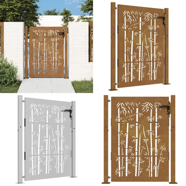 Puutarhaportti 105x130 cm corten teräs bambukuvio - Puutarhaportti - Puutarhaportit - Home & Living