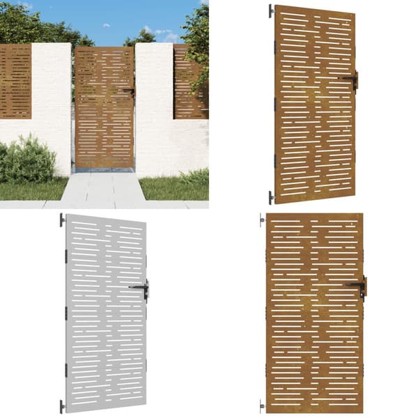 Puutarhaportti 85x200 cm corten teräs raitakuvio - Puutarhaportti - Puutarhaportit - Home & Living