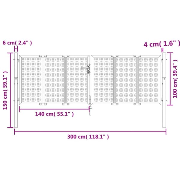 Puutarhaportti antrasiitti 300x150 cm teräs - Portti - Portit - Home & Living