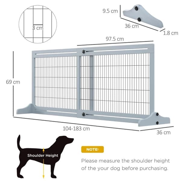 Rootz Dog Gate - Trappport - Justerbar i höjdled - Fällbart stängsel för djur - Dörröppning - Hall - Små och medelstora hundar - Grå + Svart - 183cm x