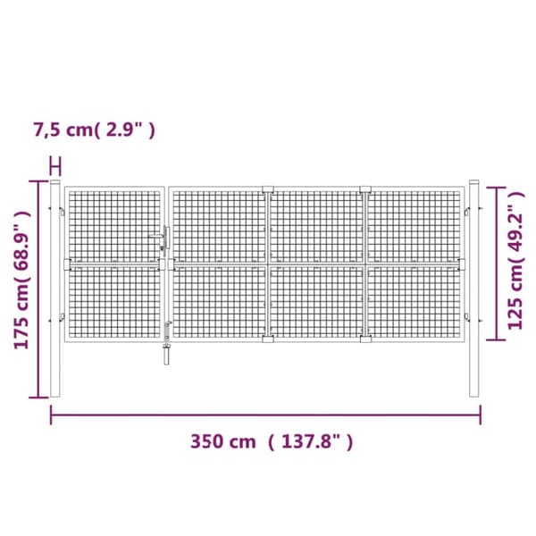 gitterlåge til havehegn 350x175 cm galvaniseret stål mørkegrå