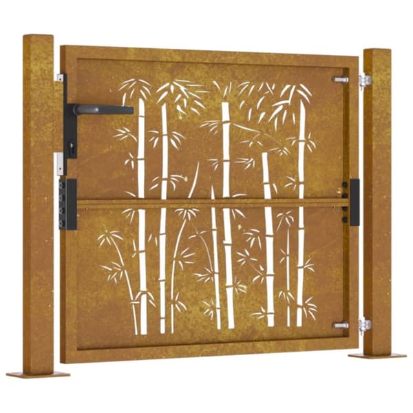 Puutarhaportti 105x105 cm corten teräs bambukuvio