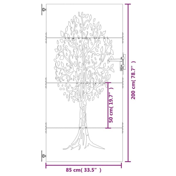 Puutarhaportti 85x200 cm corten teräs puukuvio