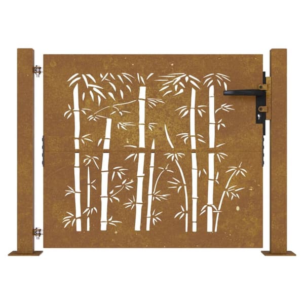 Puutarhaportti 105x105 cm corten teräs bambukuvio