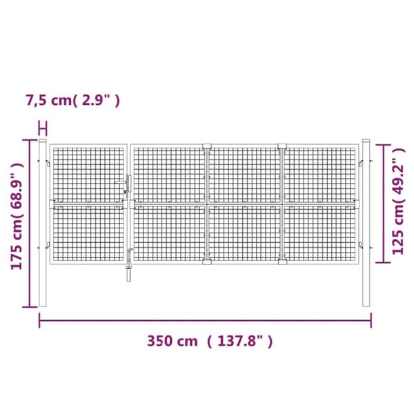 Puutarhan verkkoportti hopea 350x175 cm galvanoitu teräs