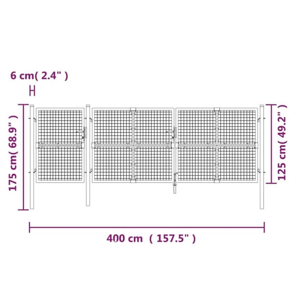 gitterlåge til havehegn 400x175 cm galvaniseret stål grøn
