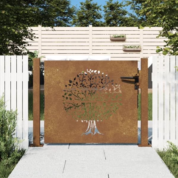 Puutarhaportti 105x80 cm corten teräs puukuvio
