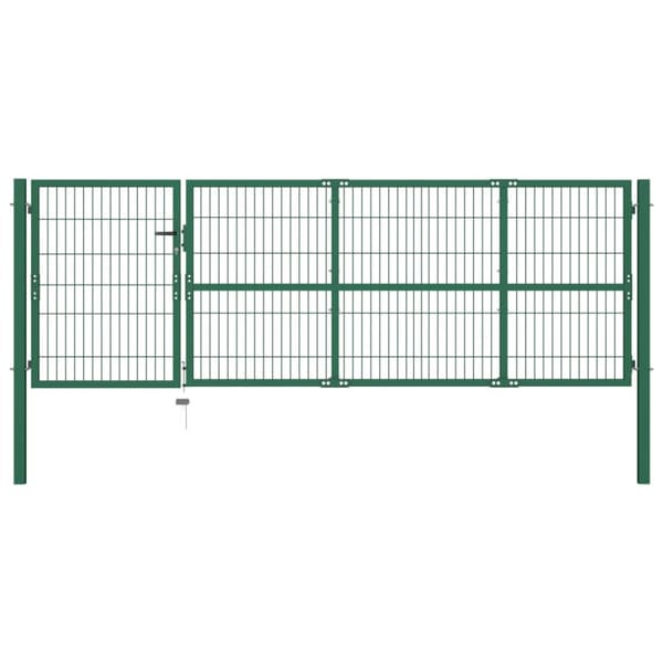 Trädgårdsgrind med stolpar 350x100 cm stål grön