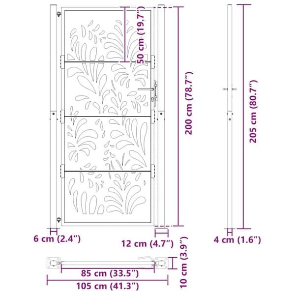 vidaXL Hageport svart 105x205 cm stål bølgedesign
