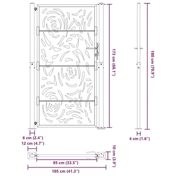 vidaXL Hageport svart 105x180 cm stål flammedesign