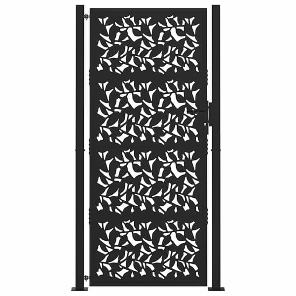vidaXL Hageport svart 105x205 cm stål bladdesign