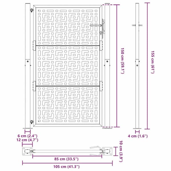 vidaXL Hageport svart 105x155 cm stål kryssdesign