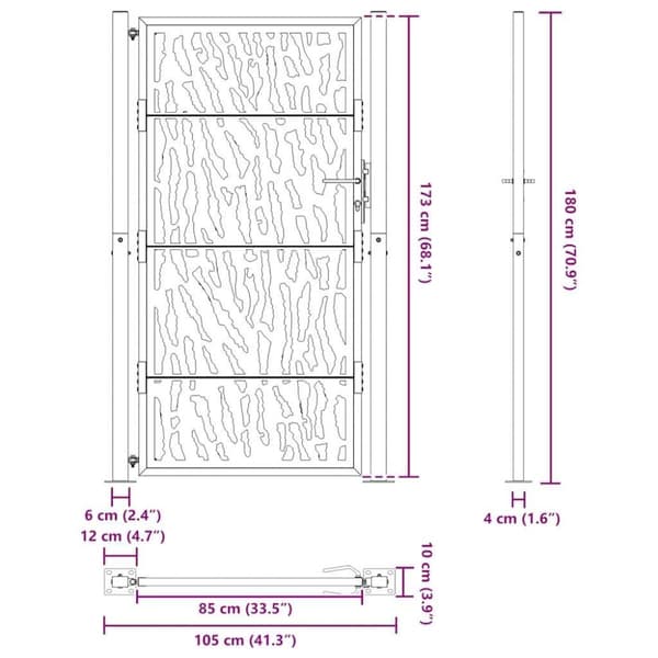 vidaXL Hageport svart 105x180 cm stål spordesign