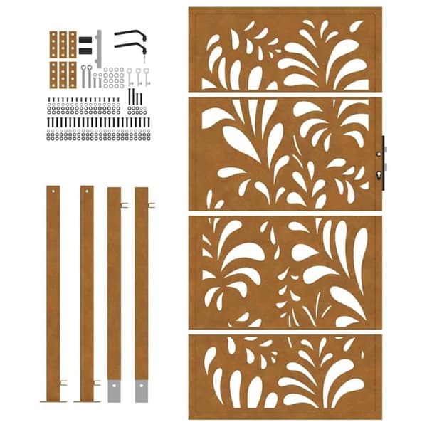 vidaXL Hageport 105x180 cm oksidert stål bølgedesign