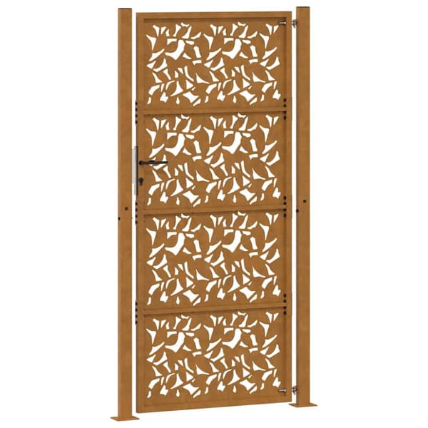 vidaXL Hageport 105x205 cm oksidert stål bladdesign