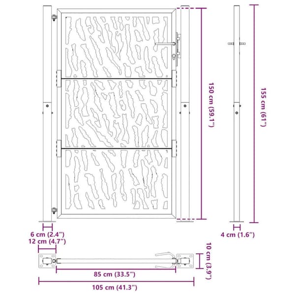 vidaXL Hageport svart 105x155 cm stål spordesign