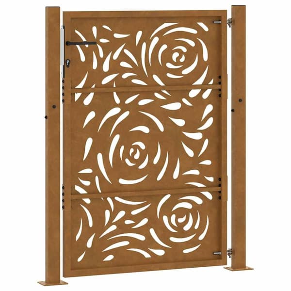 vidaXL Hageport 105x130 cm oksidert stål flammedesign