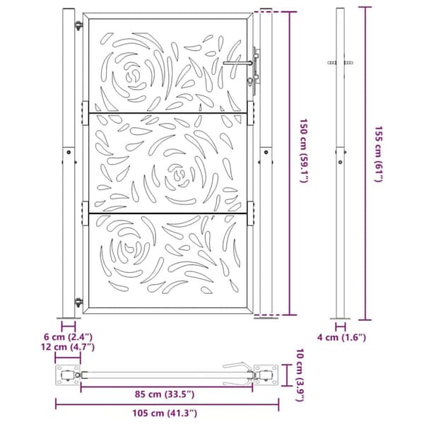 vidaXL Hageport svart 105x155 cm stål flammedesign
