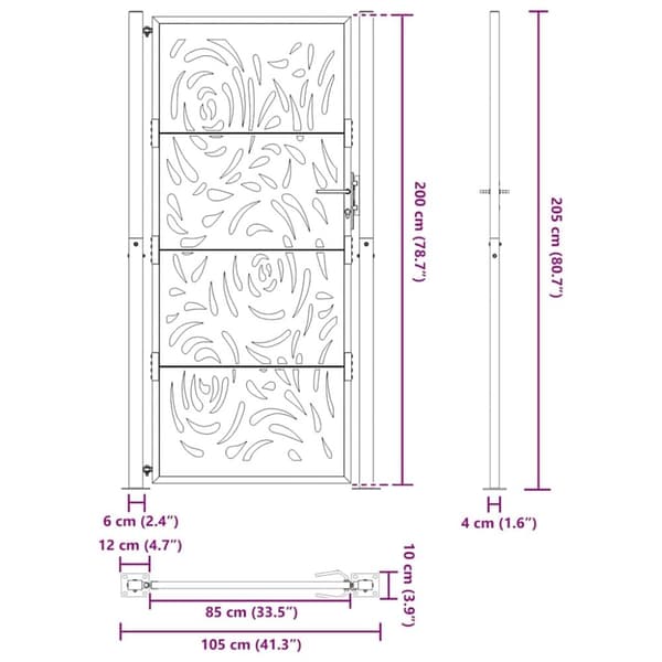vidaXL Hageport svart 105x205 cm stål flammedesign