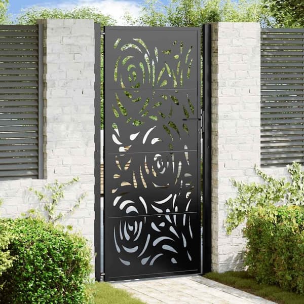vidaXL Hageport svart 105x205 cm stål flammedesign