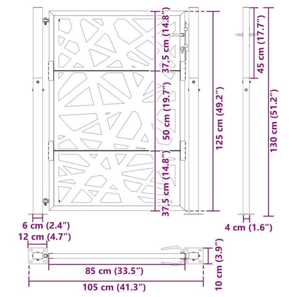 vidaXL havelåge 105x130 cm stål let design sort