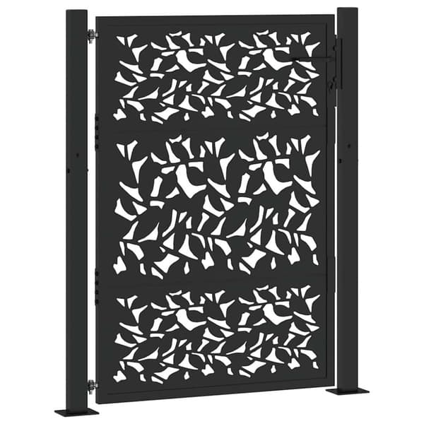 vidaXL havelåge 105x130 cm stål bladdesign sort